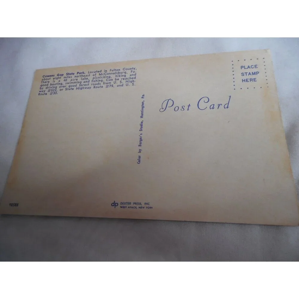 Vtg Postcard unposted Cowens Gap State Park Fulton Co PA 1960s beach swimmers